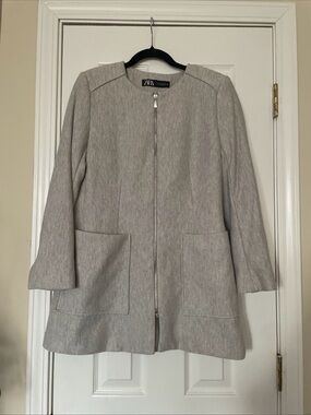 ZARA Light Gray Zip-Front Blazer Jacket